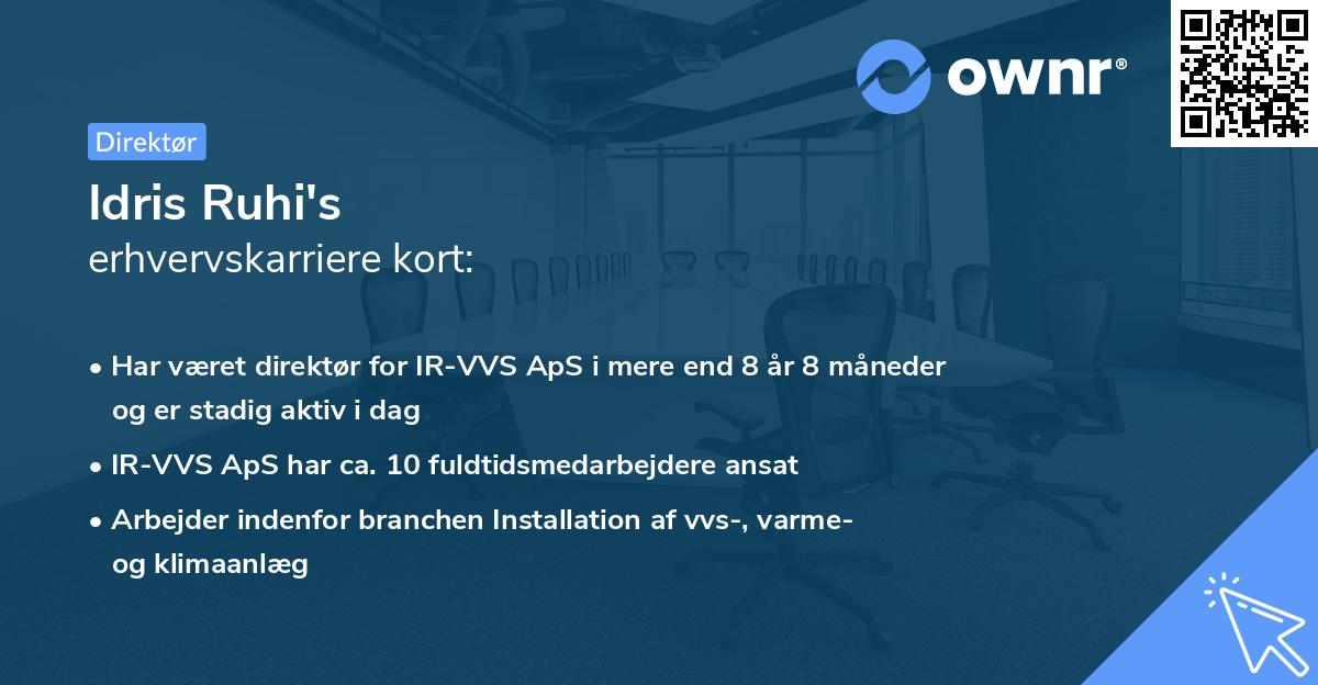 Idris Ruhi's erhvervskarriere kort