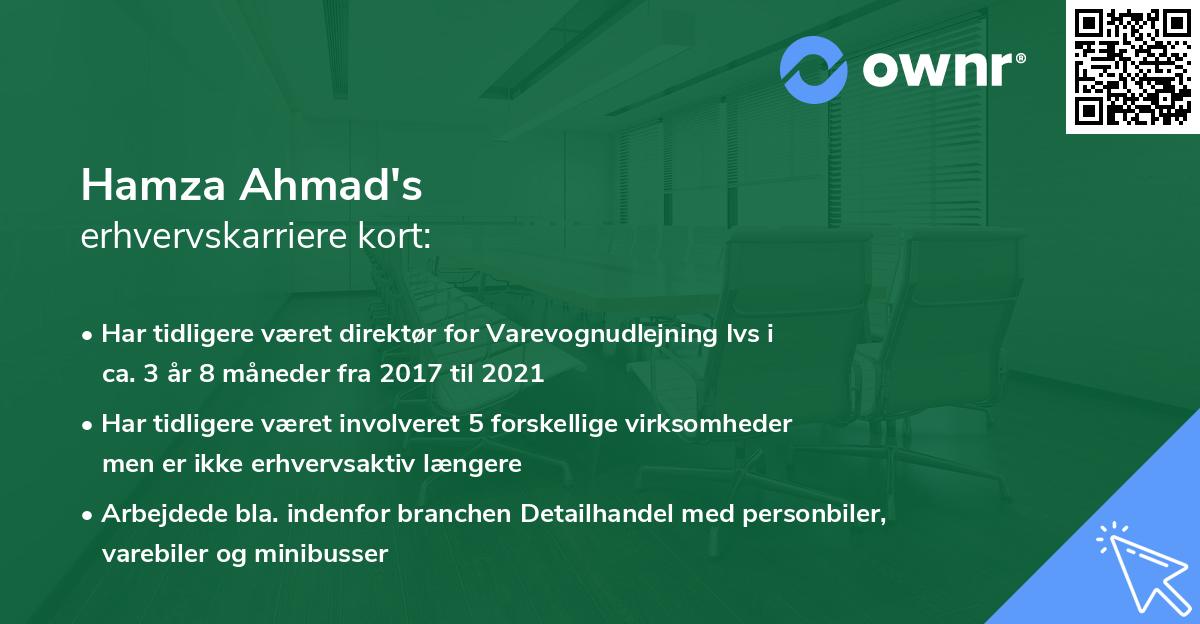 Hamza Ahmad's erhvervskarriere kort