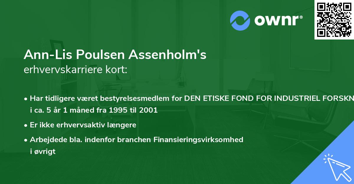 Ann-Lis Poulsen Assenholm's erhvervskarriere kort