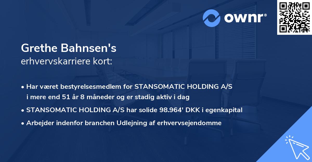 Grethe Bahnsen's erhvervskarriere kort