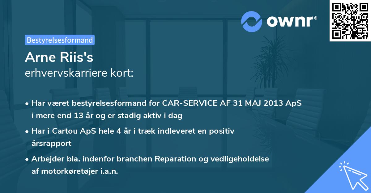 Arne Riis's erhvervskarriere kort