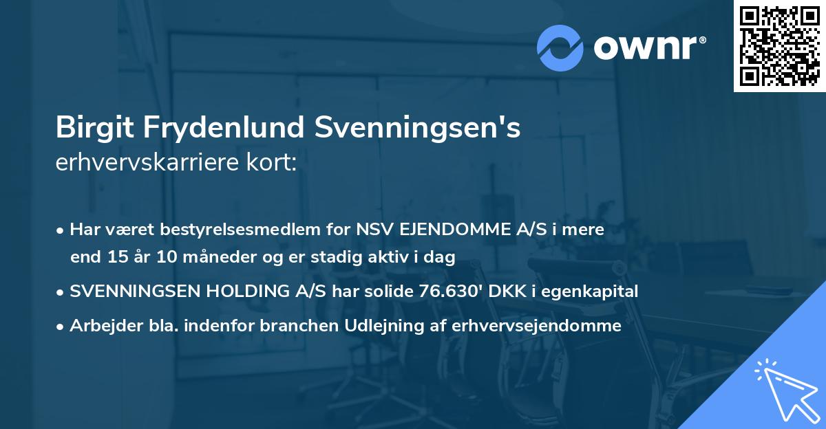 Birgit Frydenlund Svenningsen's erhvervskarriere kort