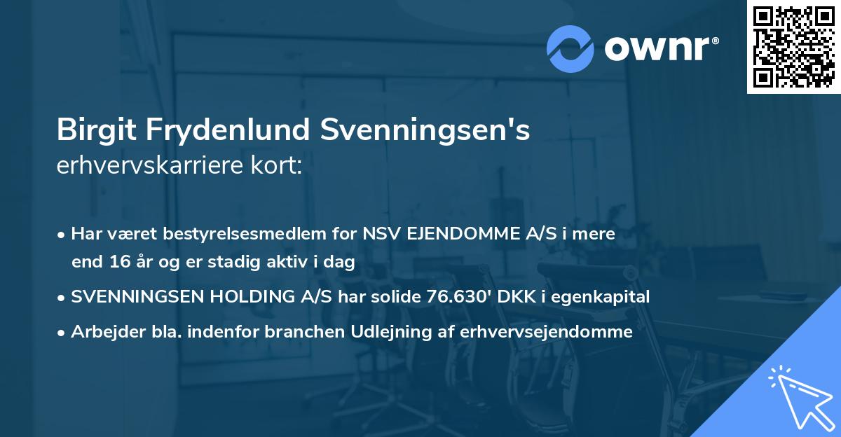 Birgit Frydenlund Svenningsen's erhvervskarriere kort