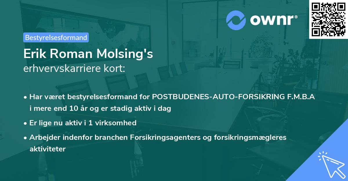 Erik Roman Molsing's erhvervskarriere kort