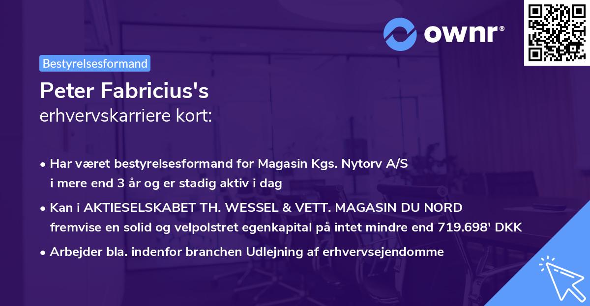 Peter Fabricius's erhvervskarriere kort