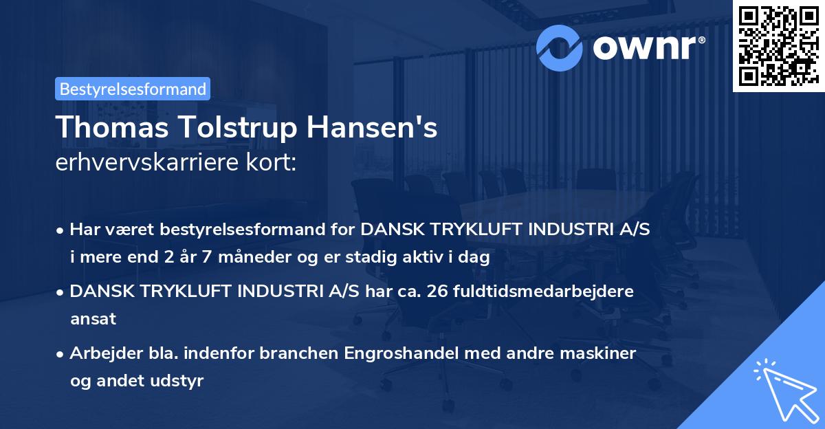 Thomas Tolstrup Hansen's erhvervskarriere kort