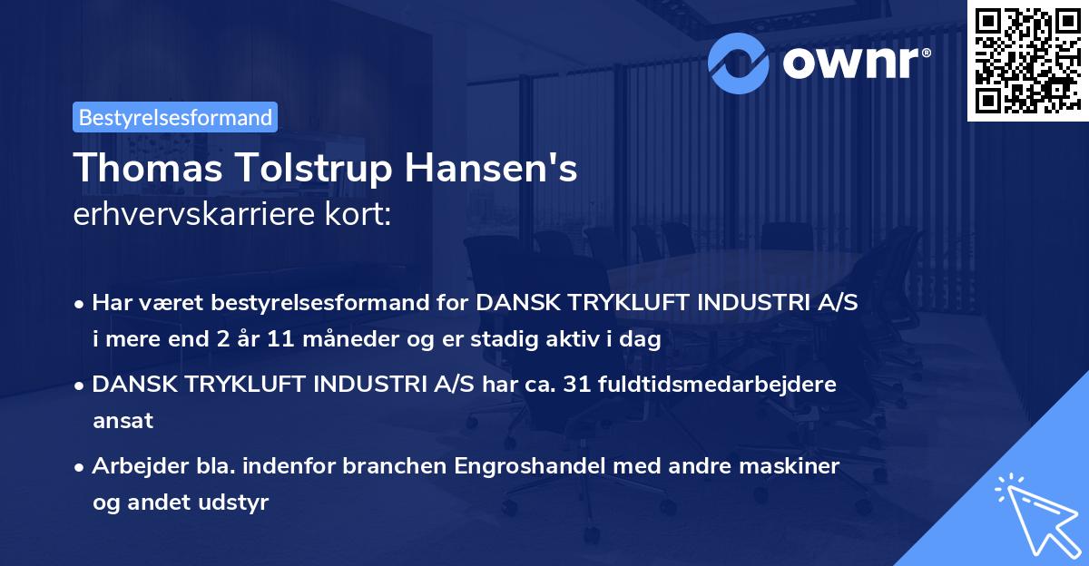 Thomas Tolstrup Hansen's erhvervskarriere kort