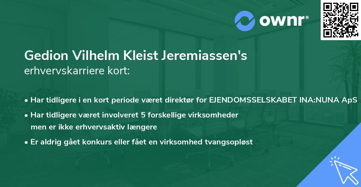 Gedion Vilhelm Kleist Jeremiassen's erhvervskarriere kort