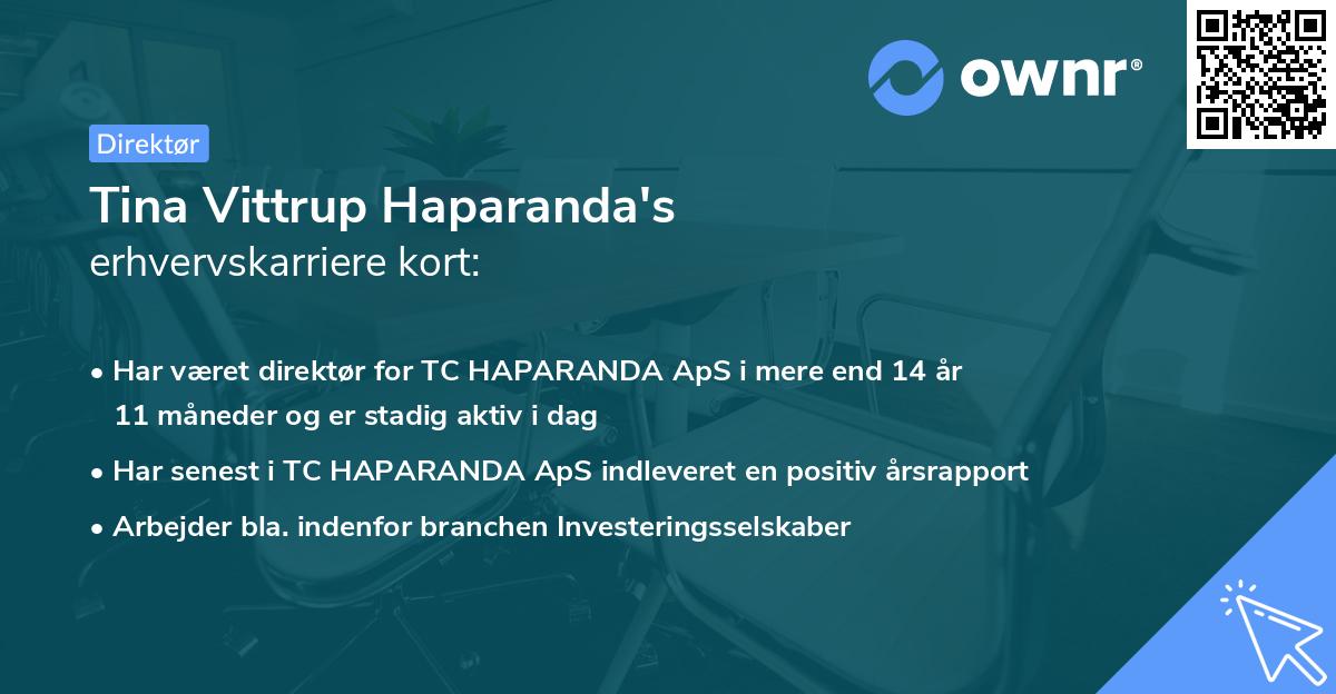 Tina Vittrup Haparanda's erhvervskarriere kort