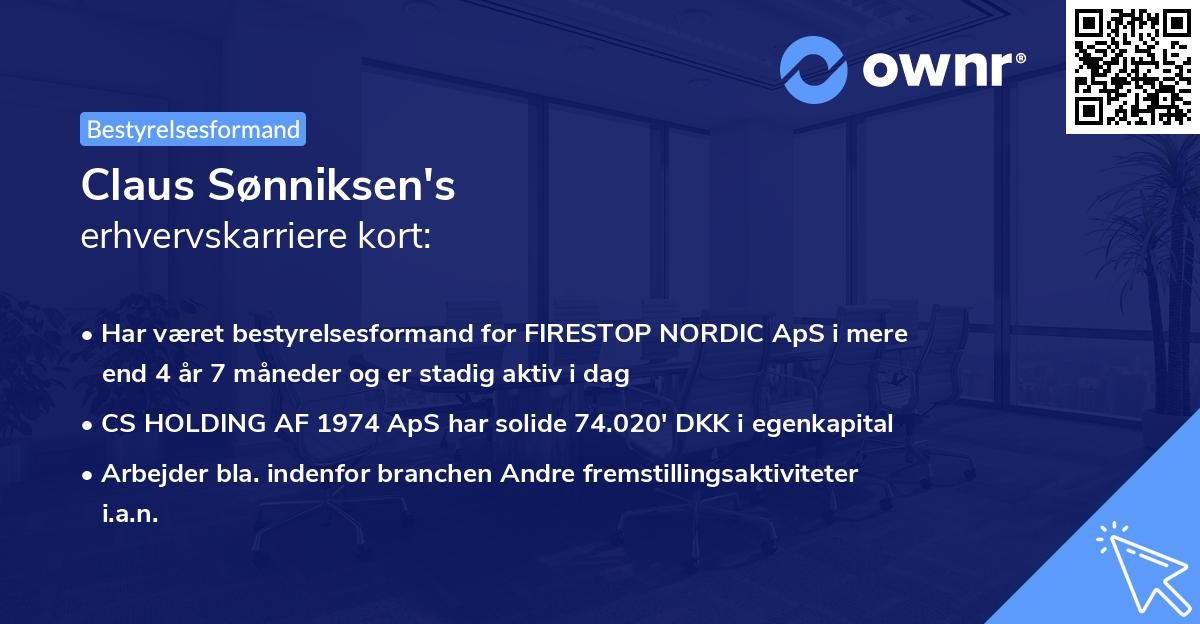 Claus Sønniksen's erhvervskarriere kort