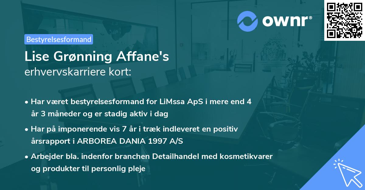 Lise Grønning Affane's erhvervskarriere kort