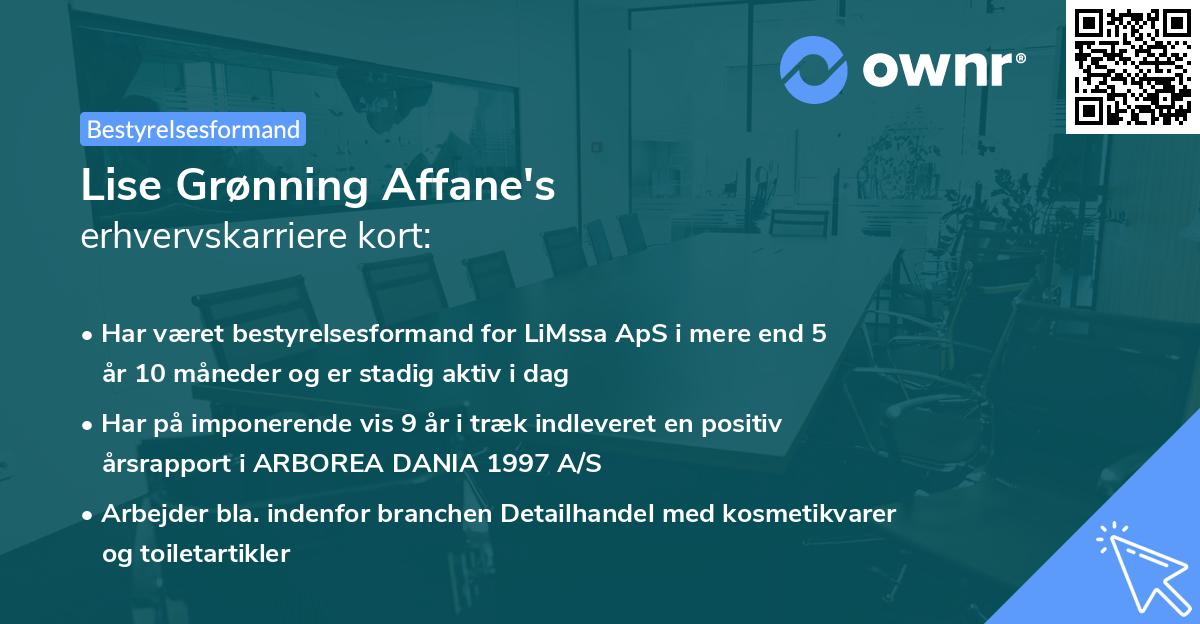 Lise Grønning Affane's erhvervskarriere kort