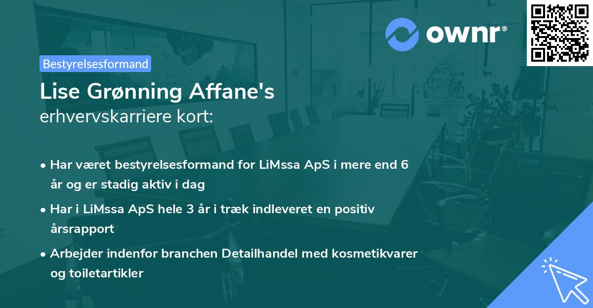 Lise Grønning Affane's erhvervskarriere kort
