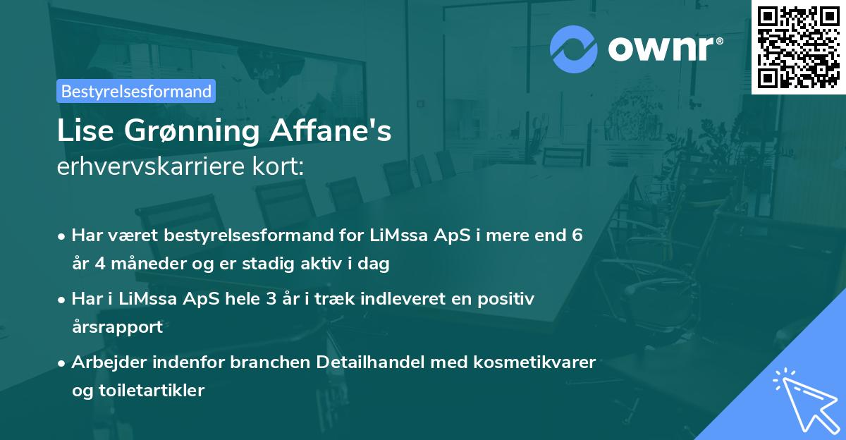 Lise Grønning Affane's erhvervskarriere kort