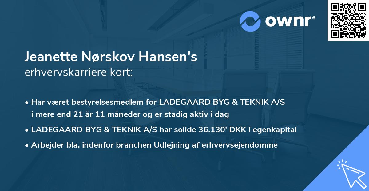 Jeanette Nørskov Hansen's erhvervskarriere kort