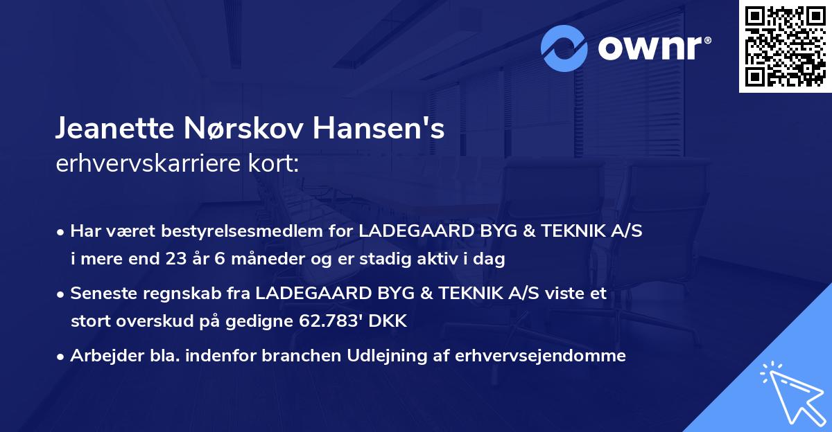 Jeanette Nørskov Hansen's erhvervskarriere kort