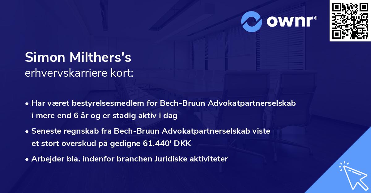 Simon Milthers's erhvervskarriere kort