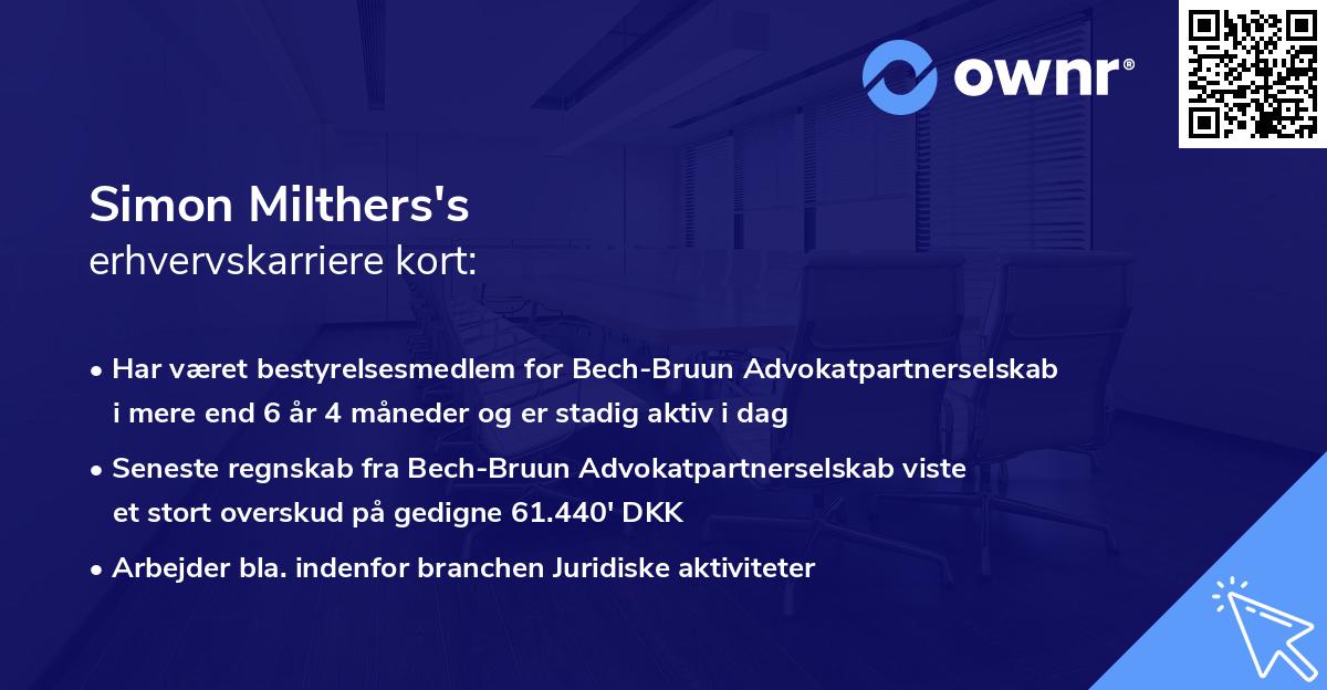 Simon Milthers's erhvervskarriere kort