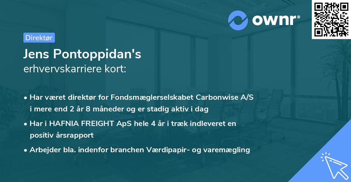 Jens Pontoppidan's erhvervskarriere kort