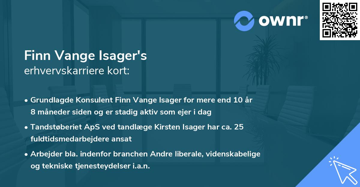 Finn Vange Isager's erhvervskarriere kort