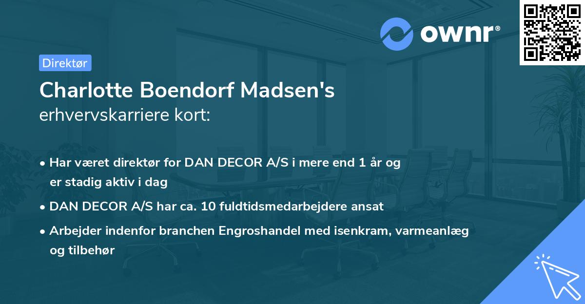 Charlotte Boendorf Madsen's erhvervskarriere kort