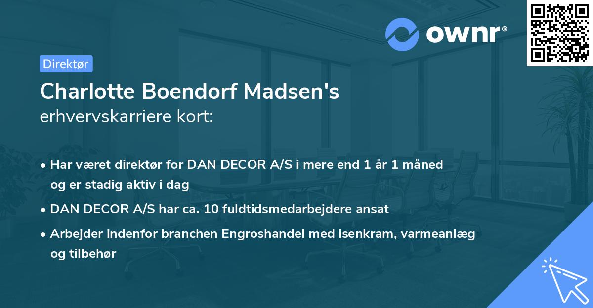 Charlotte Boendorf Madsen's erhvervskarriere kort