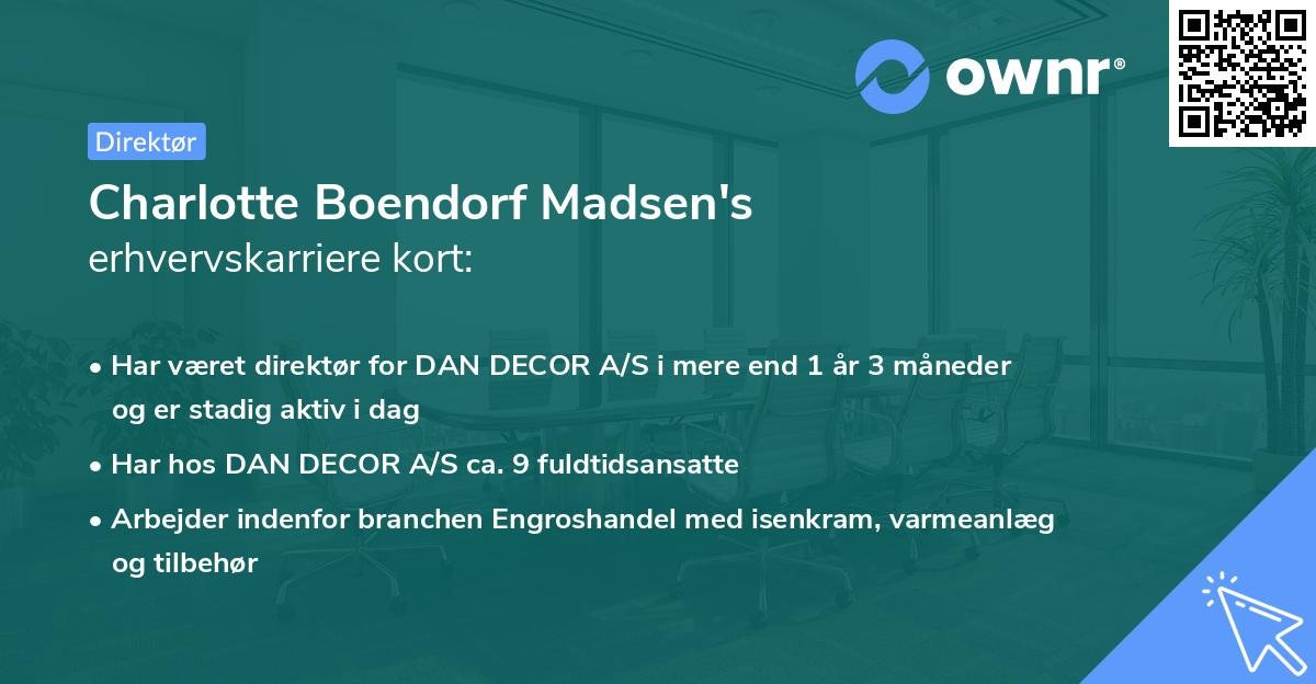 Charlotte Boendorf Madsen's erhvervskarriere kort