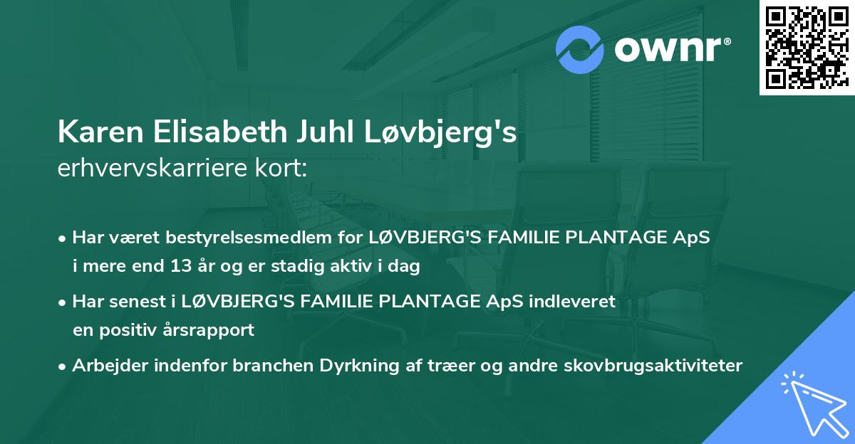 Karen Elisabeth Juhl Løvbjerg's erhvervskarriere kort