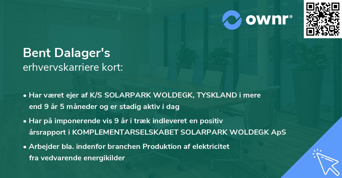 Bent Dalager's erhvervskarriere kort