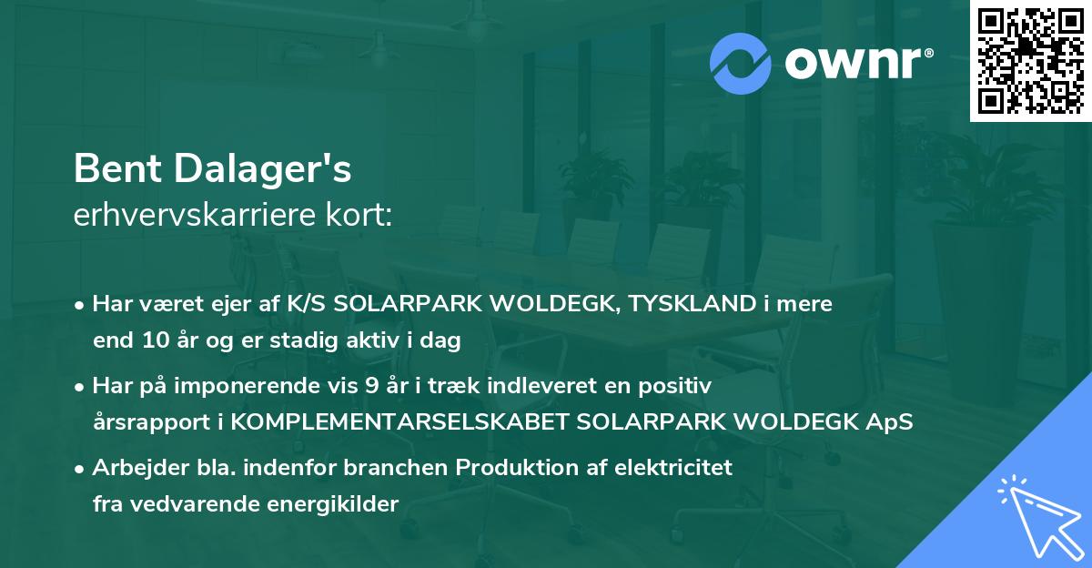 Bent Dalager's erhvervskarriere kort