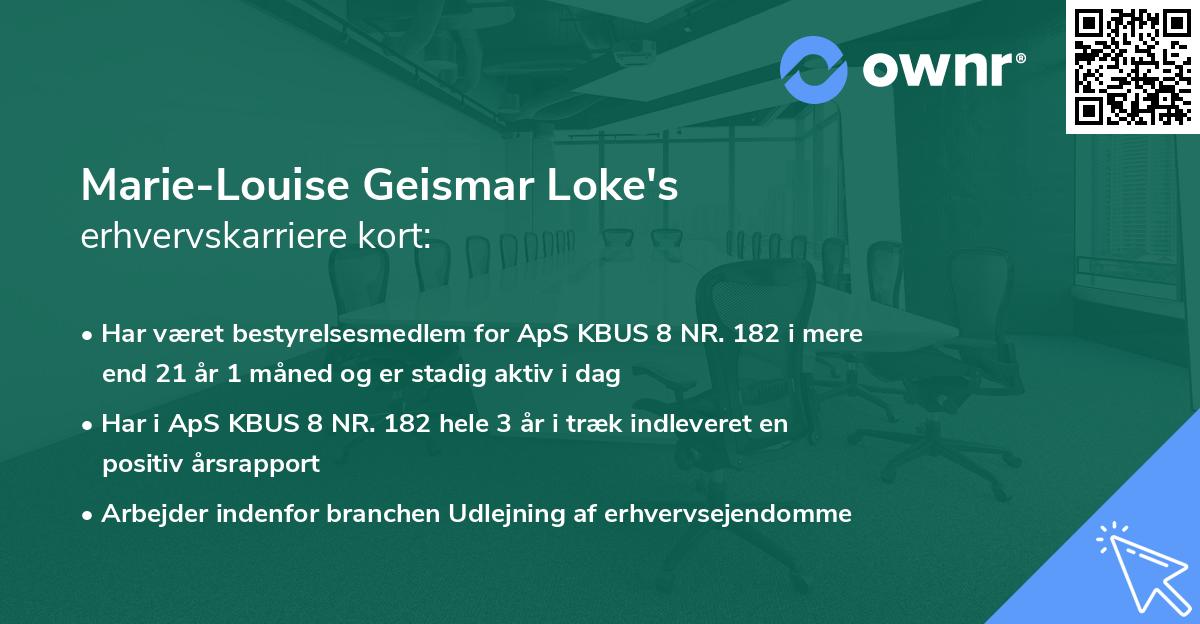 Marie-Louise Geismar Loke's erhvervskarriere kort