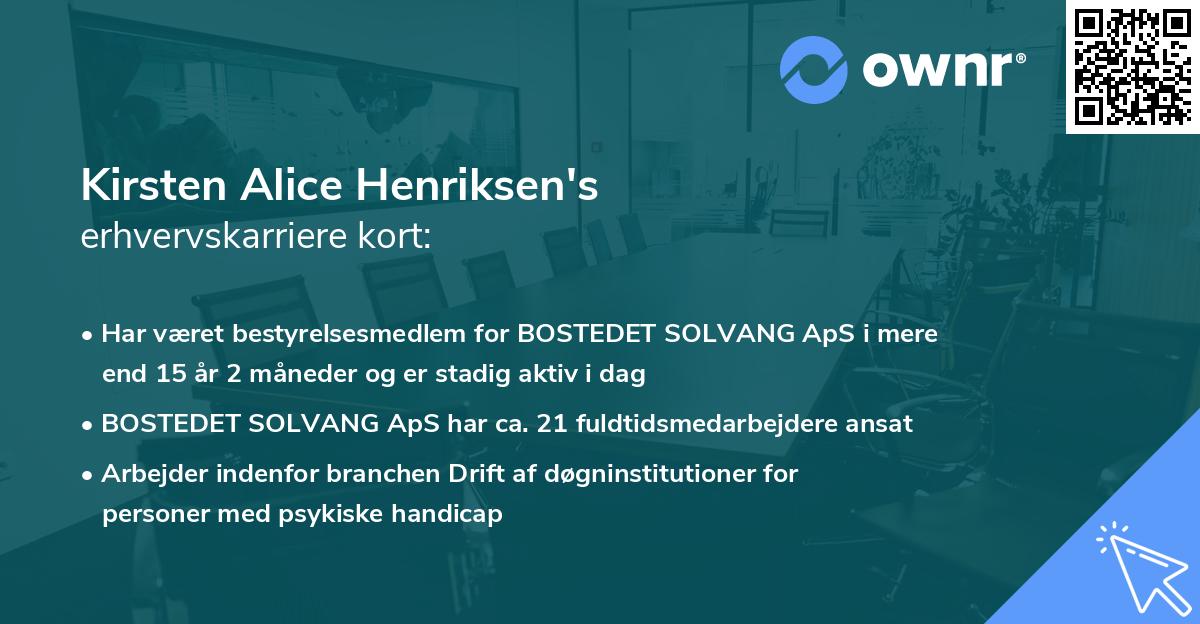Kirsten Alice Henriksen's erhvervskarriere kort