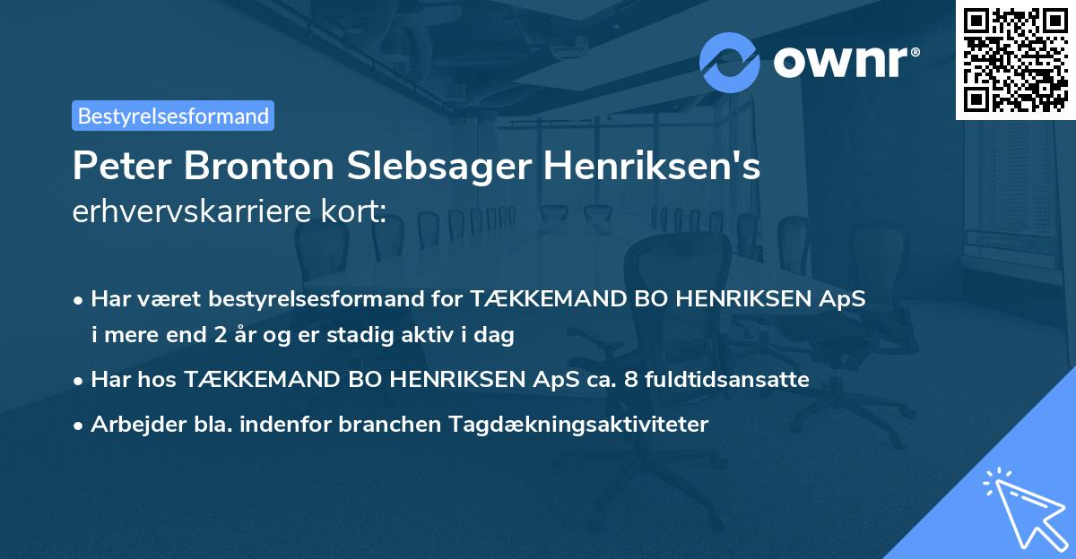 Peter Bronton Slebsager Henriksen's erhvervskarriere kort