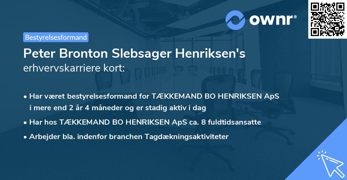 Peter Bronton Slebsager Henriksen's erhvervskarriere kort