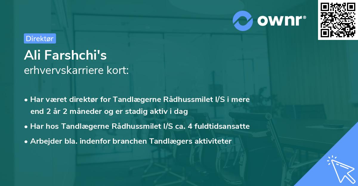 Ali Farshchi's erhvervskarriere kort