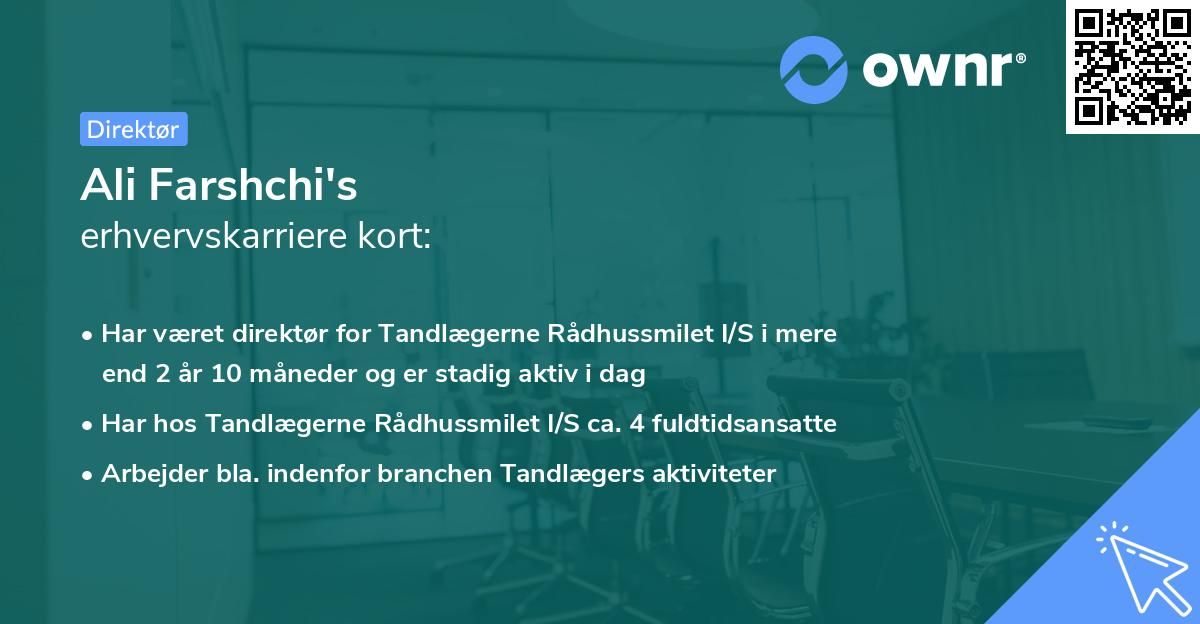 Ali Farshchi's erhvervskarriere kort