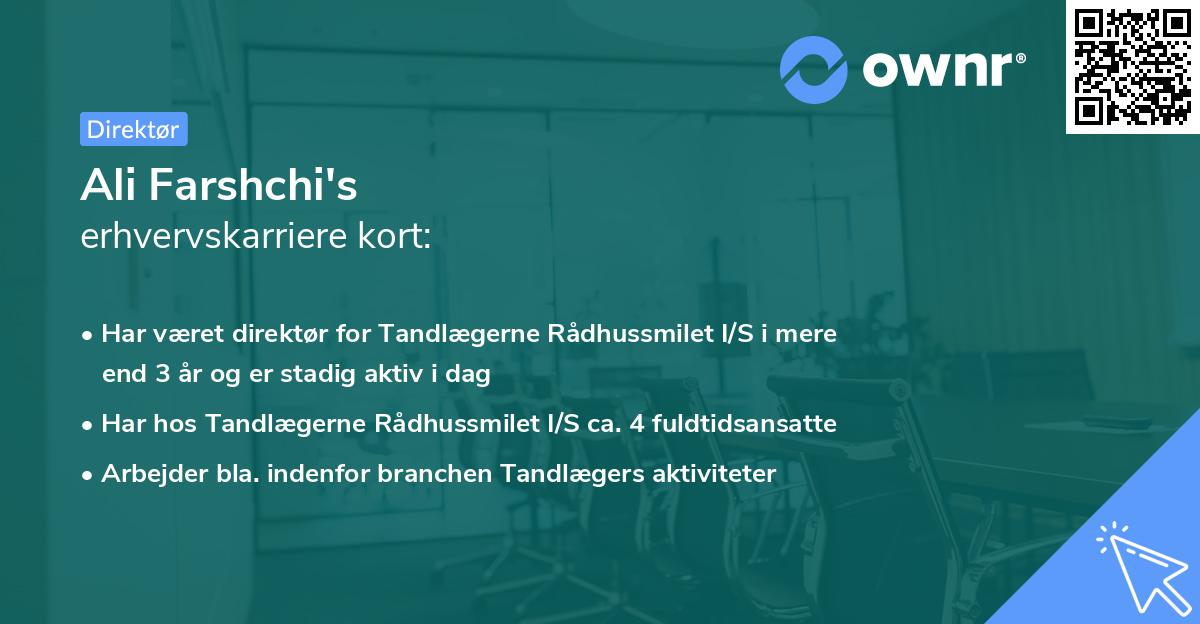 Ali Farshchi's erhvervskarriere kort