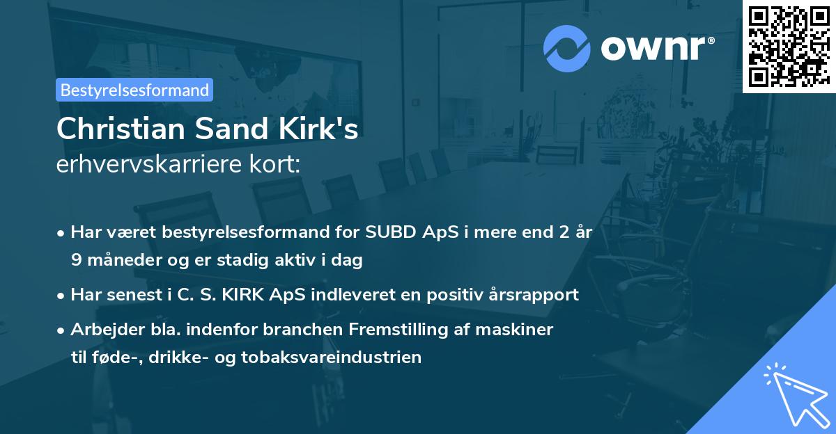 Christian Sand Kirk's erhvervskarriere kort