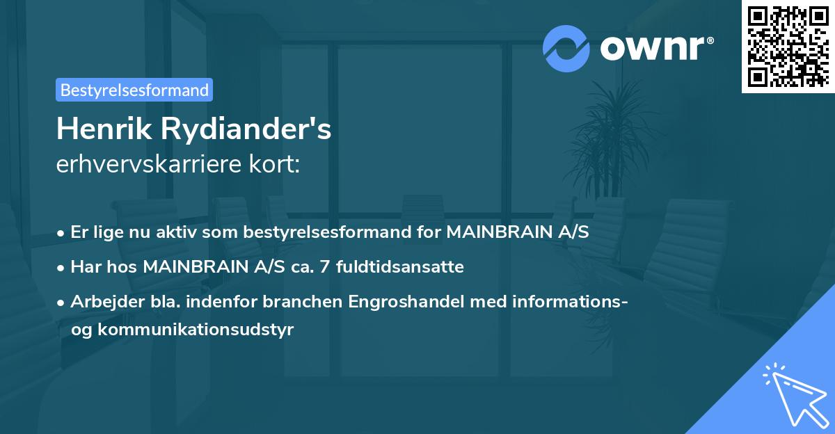 Henrik Rydiander's erhvervskarriere kort