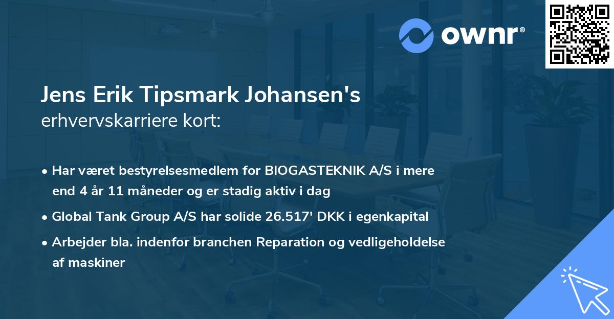 Jens Erik Tipsmark Johansen's erhvervskarriere kort