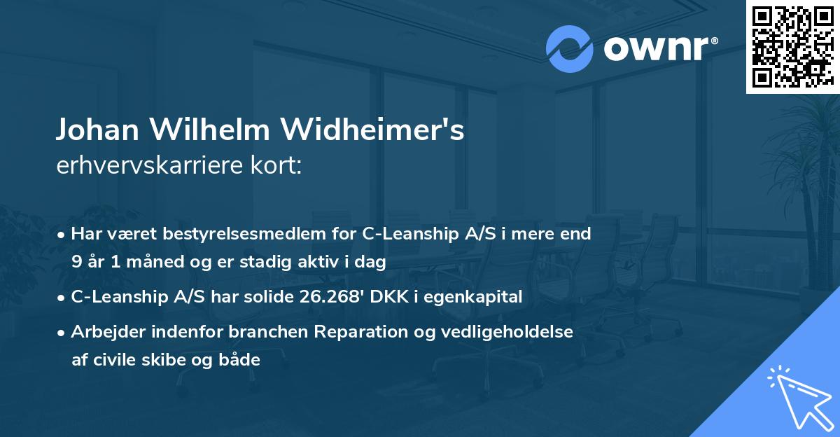 Johan Wilhelm Widheimer's erhvervskarriere kort