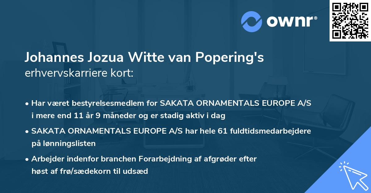 Johannes Jozua Witte van Popering's erhvervskarriere kort