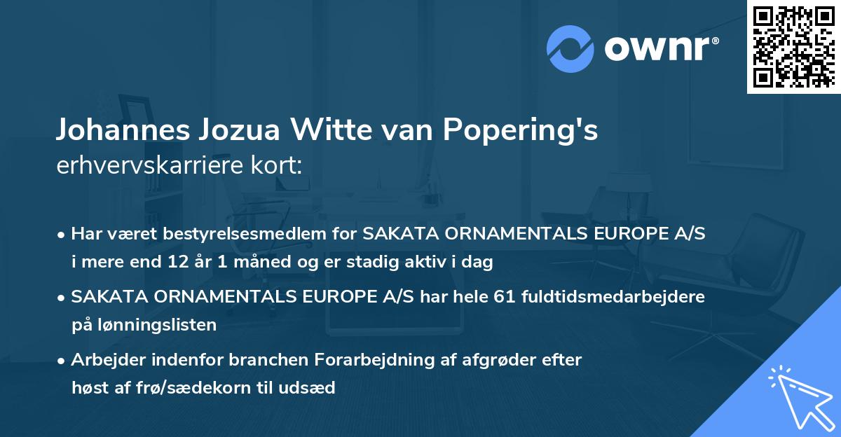 Johannes Jozua Witte van Popering's erhvervskarriere kort