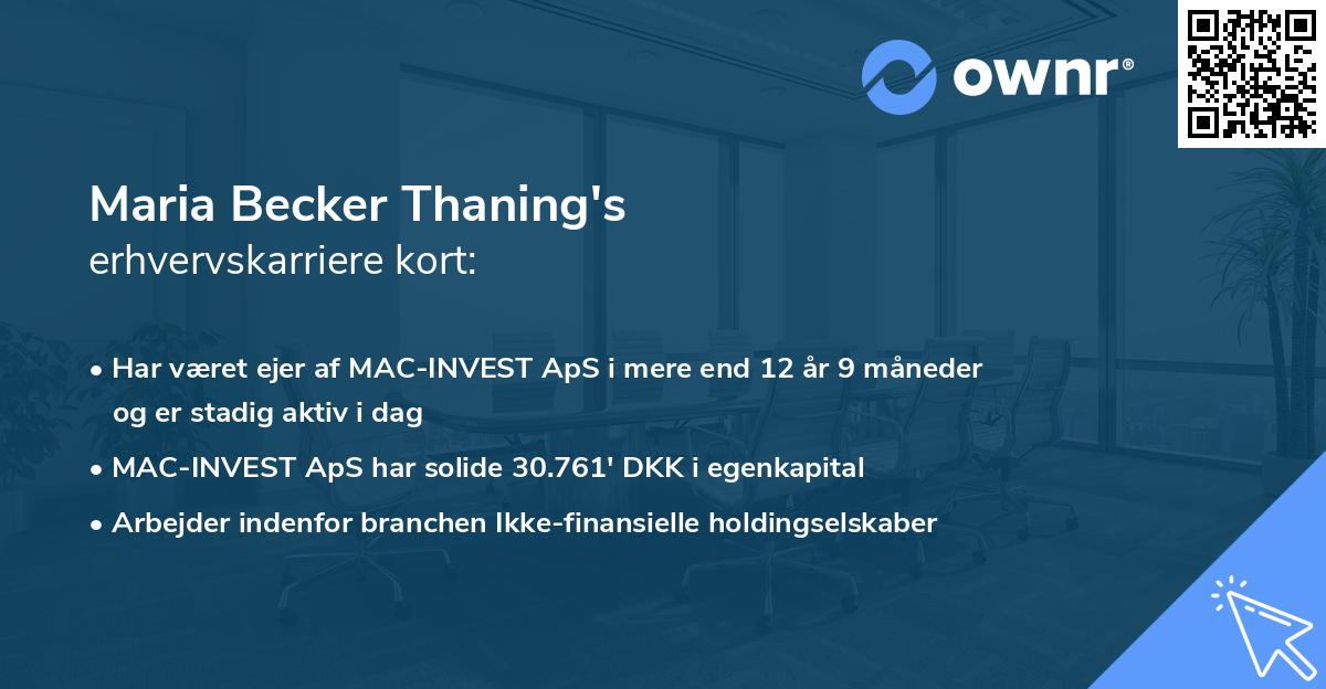 Maria Becker Thaning's erhvervskarriere kort