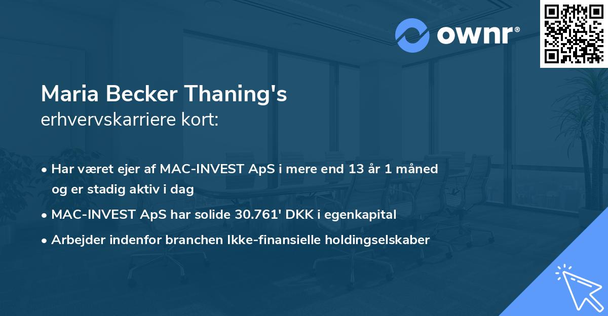Maria Becker Thaning's erhvervskarriere kort