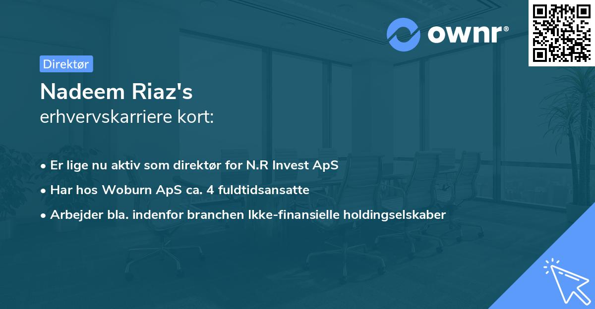 Nadeem Riaz's erhvervskarriere kort