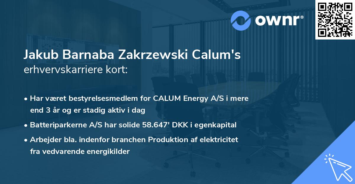Jakub Barnaba Zakrzewski Calum's erhvervskarriere kort