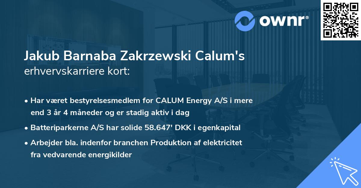 Jakub Barnaba Zakrzewski Calum's erhvervskarriere kort