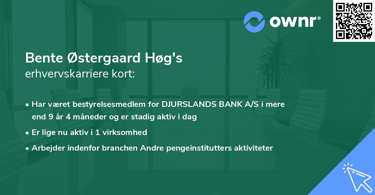 Bente Østergaard Høg's erhvervskarriere kort