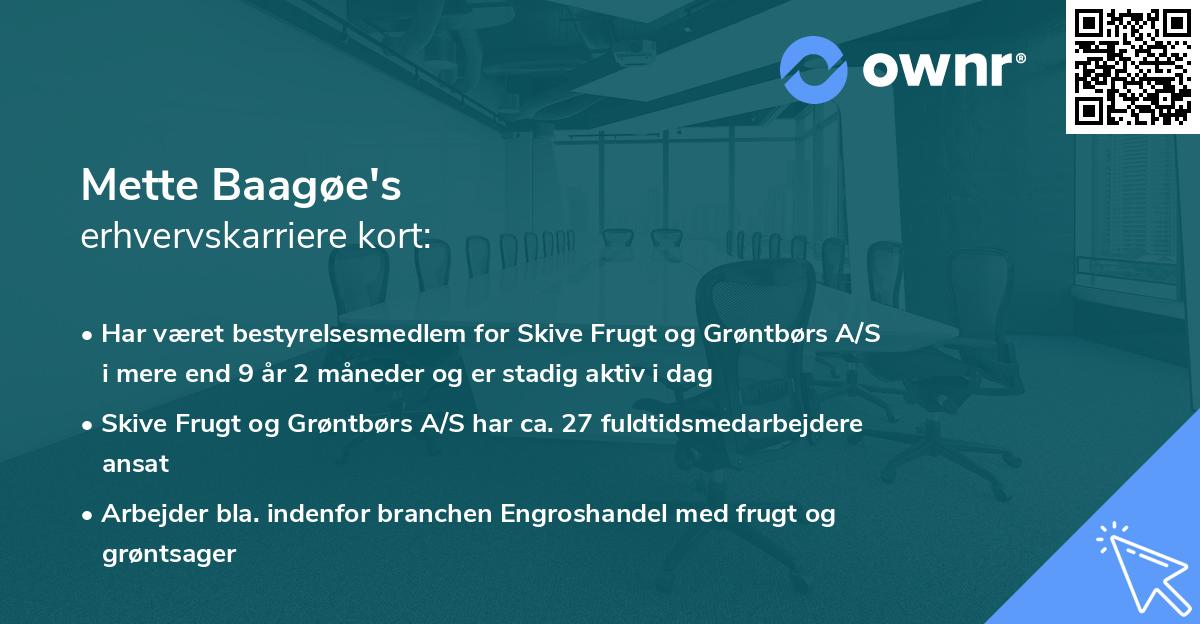 Mette Baagøe's erhvervskarriere kort